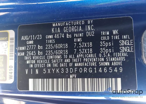 2024 Kia Sportage Ex z USA, uszkodzony, nr VIN 5XYK33DF0RG146549